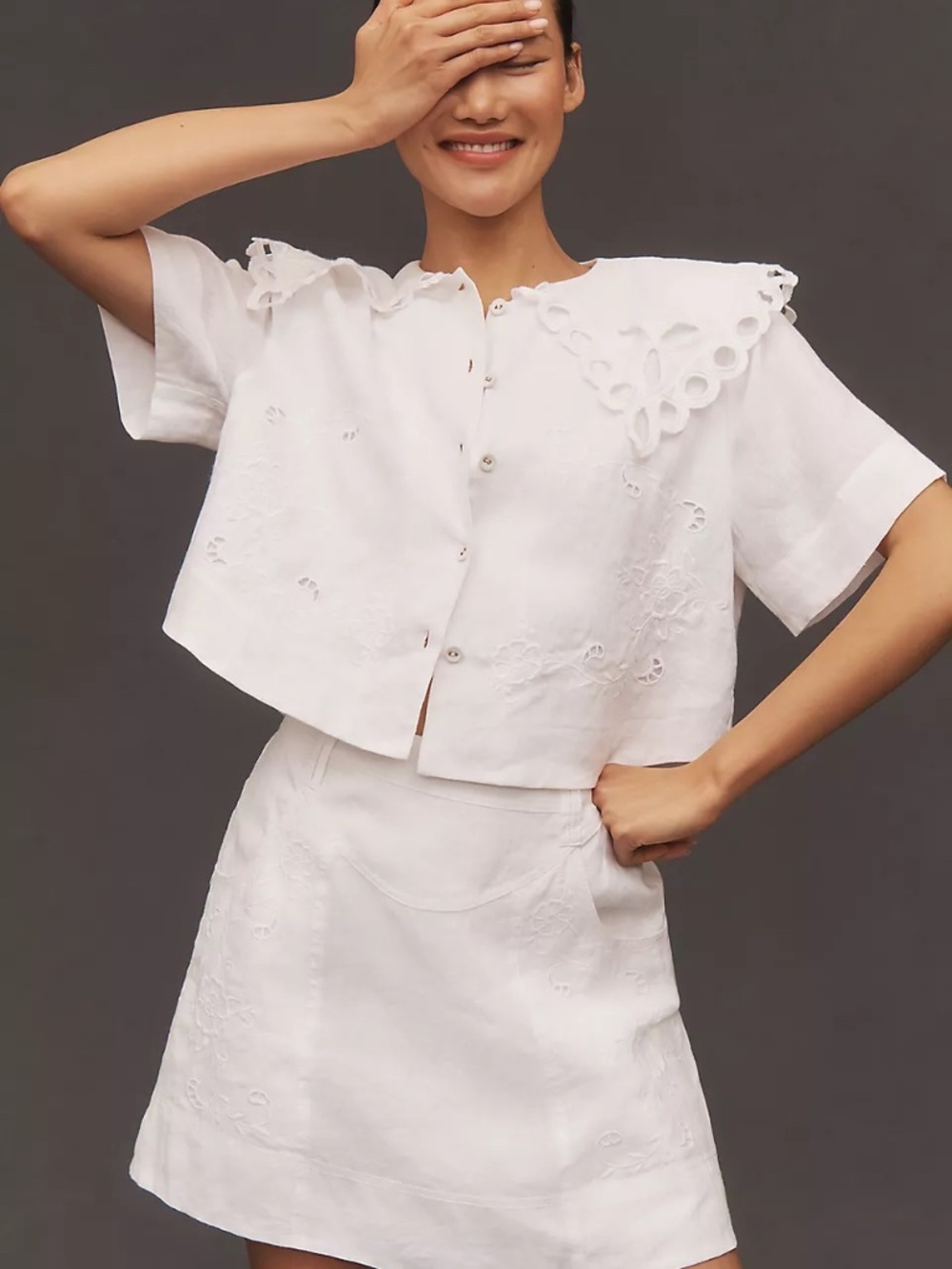 Lovaan Mary Short-Sleeve Collared Button-Front Blouse size 4